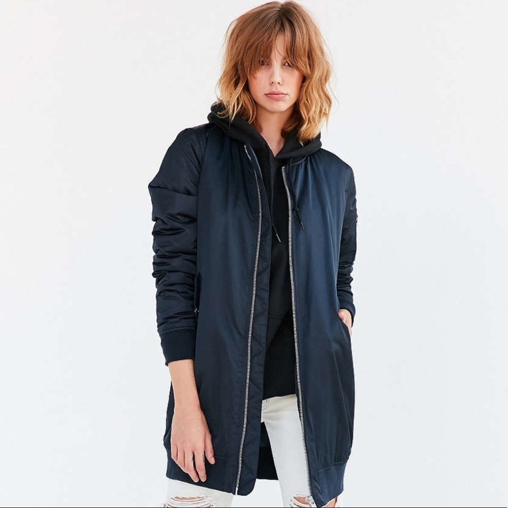 Navy Silence + Noise Longline Flight Bomber Jacket